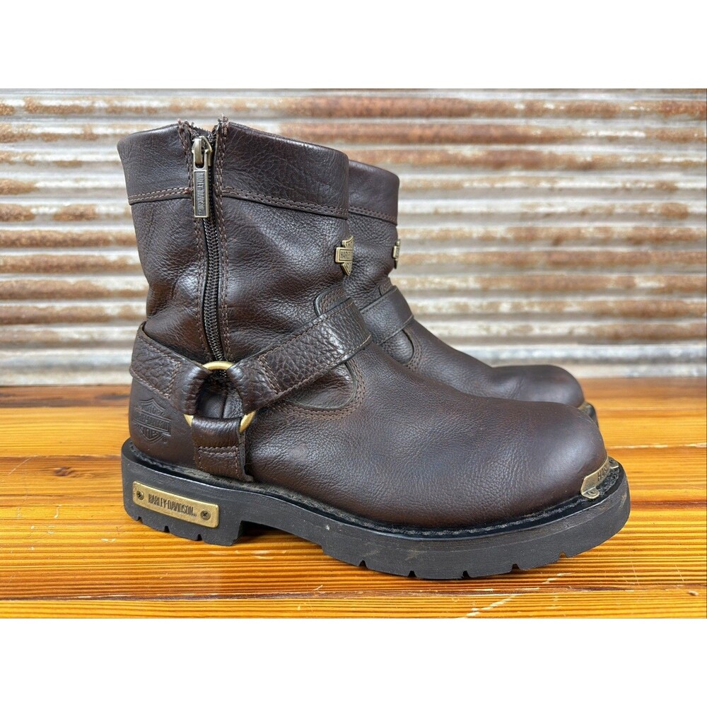 Harley-Davidson Cromwell Dual YKK Locking Side Zipper Leather Harness Boots 9.5